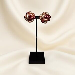 Vintage 1950's Mid Century Hong Kong Clip On Earrings Pearl Cluster